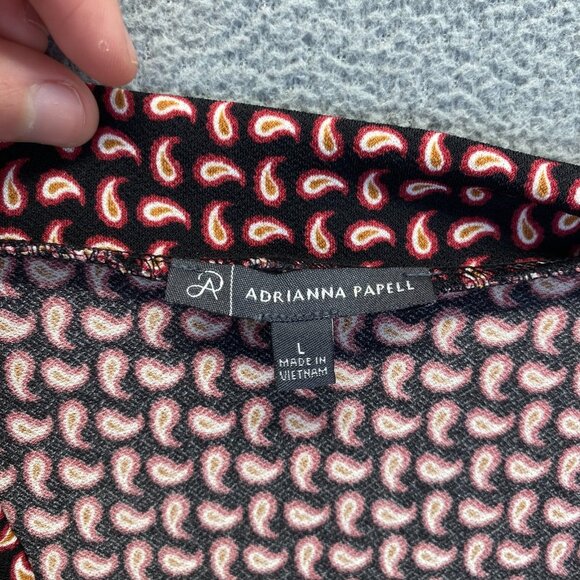 Adrianna Papell Tie Neck Blouse Crepe Size L Paisley Print Long Sleeve Stretch - Picture 3 of 8